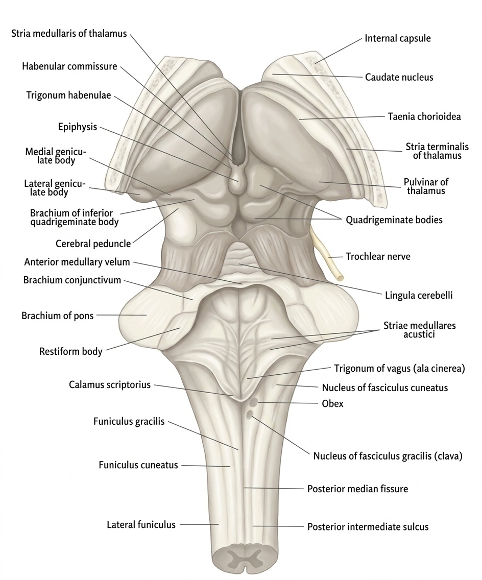 Dorsal surface of the brainstem