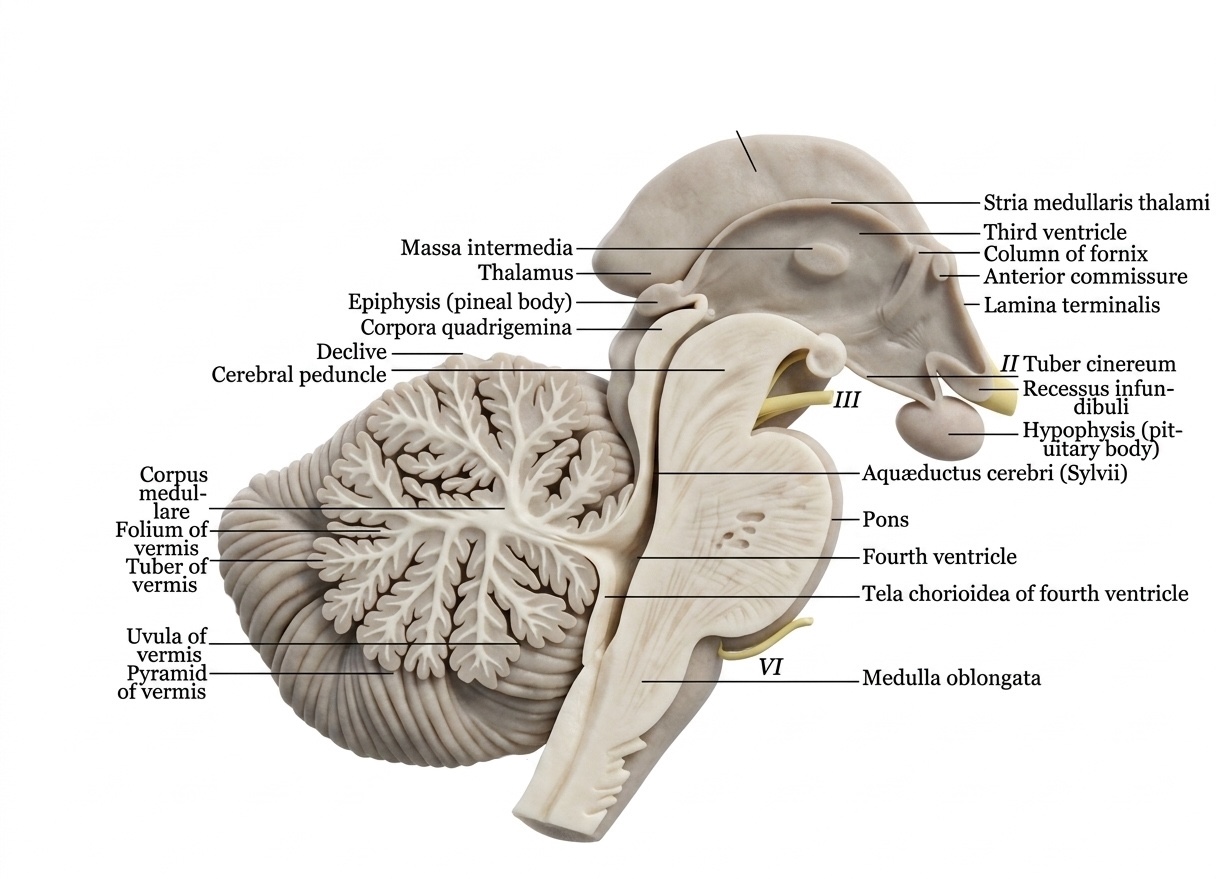 Median sagittal section of the brainstem and cerebellum