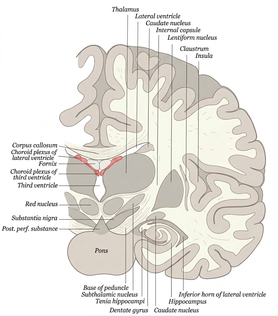 Coronal section through the internal capsule and basal ganglia