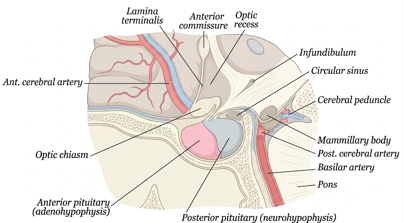Midsagittal view of the pituitary gland in the sella turcica