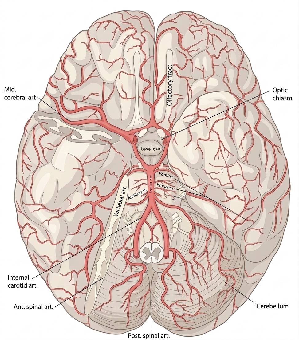 Arteries at the base of the brain