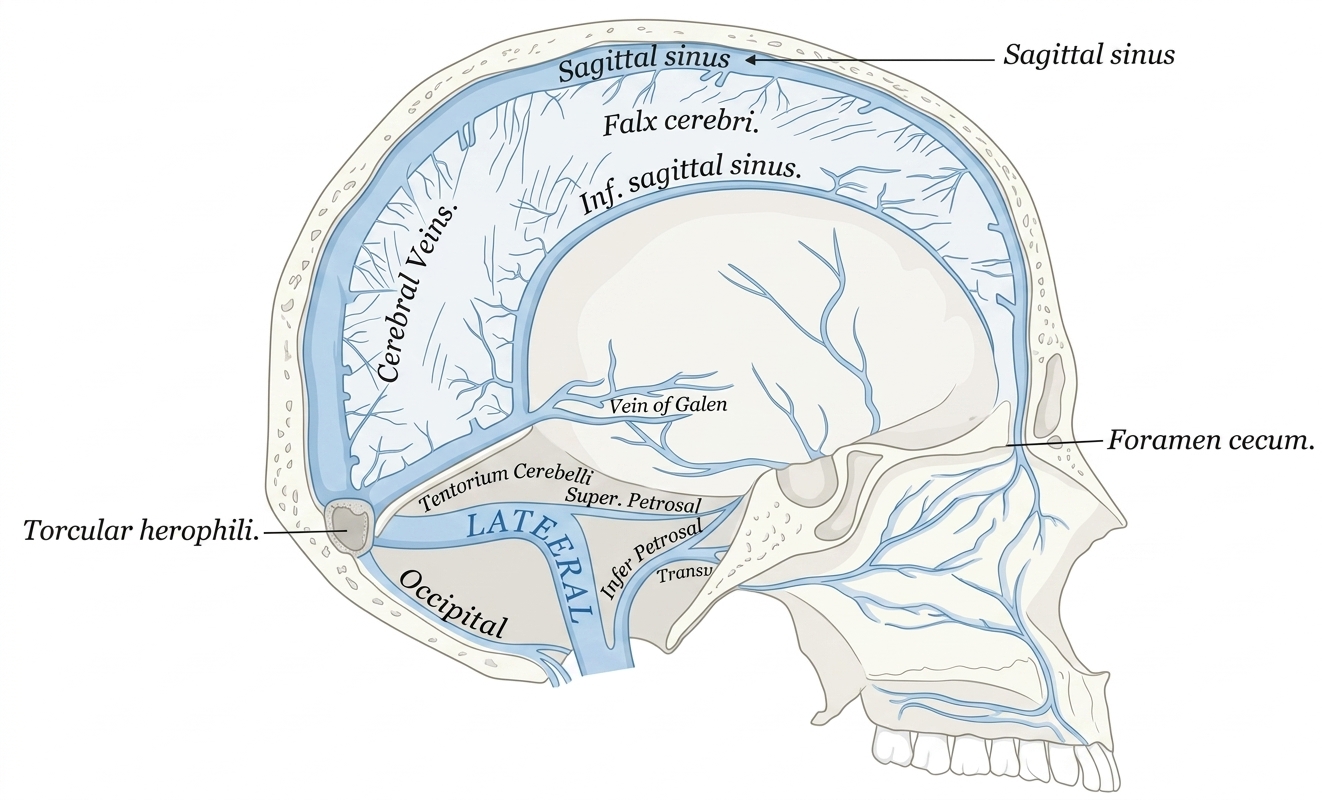The dural venous sinuses in sagittal section
